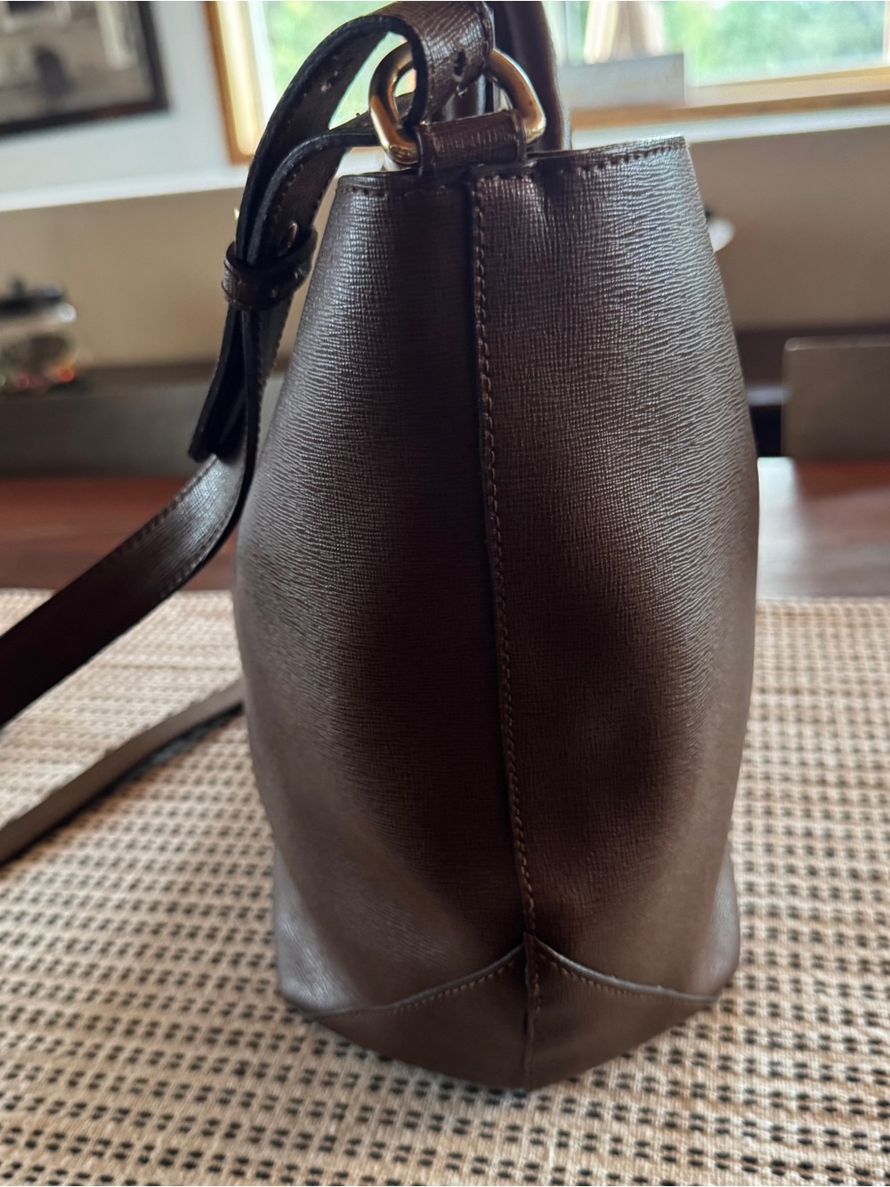 FURLA Italian Dark Brown Leather Tote with Gold Hardware. Like New - Picture 4 of 6